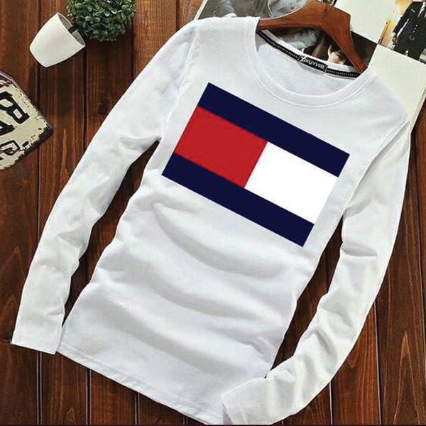 A&S Round Crew Neck Full Seleve Printed Shirt For Men's White SP18