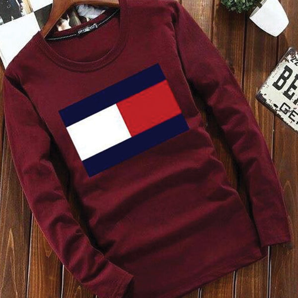 A&S Round Crew Neck Full Seleve Printed Shirt For Men's Maroon SP22