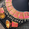 Beautiful Vintage Pearls Golden Necklace With Earrings Set For Womens Light Pink 70807