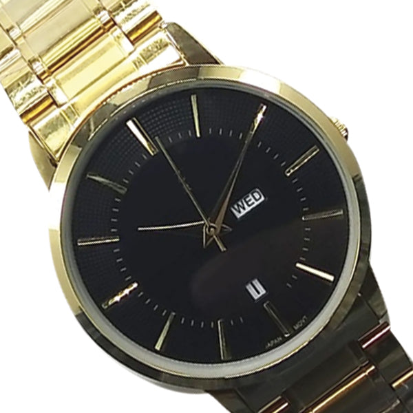 Latest Luxury Wrist Watch With Day & Date Function Golden Chain With Black Dial 56421 | Ammad