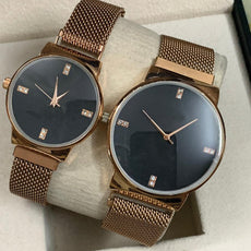 Ck Magnetic Pair Watch Dummy Down Second Golden & Black For Mens & Womens Best Gift For Valentines Day 8973 | 24hours.pk