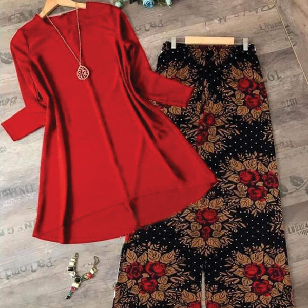 Lollypop Plain  Shirt Printed Rose Flower Design Trouser 6231