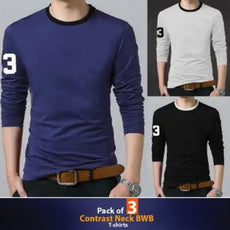 Pack Of 3 Contrast Neck With Front Logo T Shirt For Men