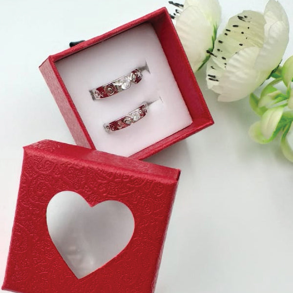 Pack of 2 Creative Diamond Ring Design With Box For Her Gift or Engagement Silver 0864 | 24hours.pk