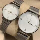 Ck Magnetic Pair Watch Dummy Down Second White & Silver For Mens & Womens Best Gift For Valentines Day 8973 | 24hours.pk