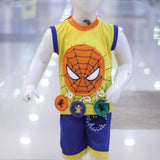 Spider Man Face Printed Malai Jersey Stuff Baba Suit Yellow & Blue