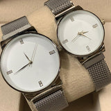 Ck Magnetic Pair Watch Dummy Down Second White & Silver For Mens & Womens Best Gift For Valentines Day 8973 | 24hours.pk