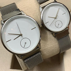 Magnetic Pair Watch Dummy Down Second Silver & White For Mens & Womens Best Gift For Valentines Day 8973 | 24hours.pk
