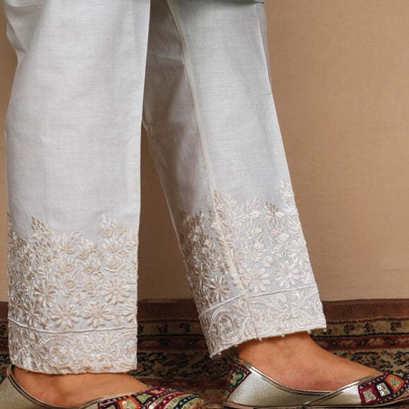 Latest Handmade Flowers Design Pajama White For Her 863 | 24hours.pk