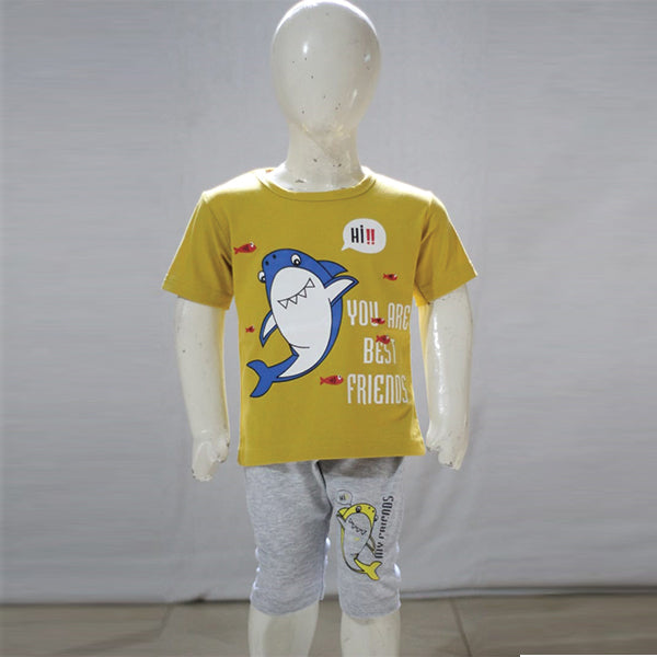 You are Best Friends Shark Printed Malai Jersey Stuff Baba Suit Multicolors
