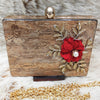 Bridal Fancy Red Flower Design Clutch For Women Brown 5815