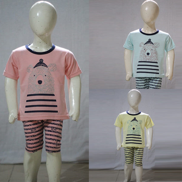 Bear Face Line Art Printed Malai Jersey Stuff Baba Suit Multicolors