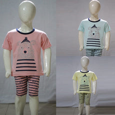 Bear Face Line Art Printed Malai Jersey Stuff Baba Suit Multicolors