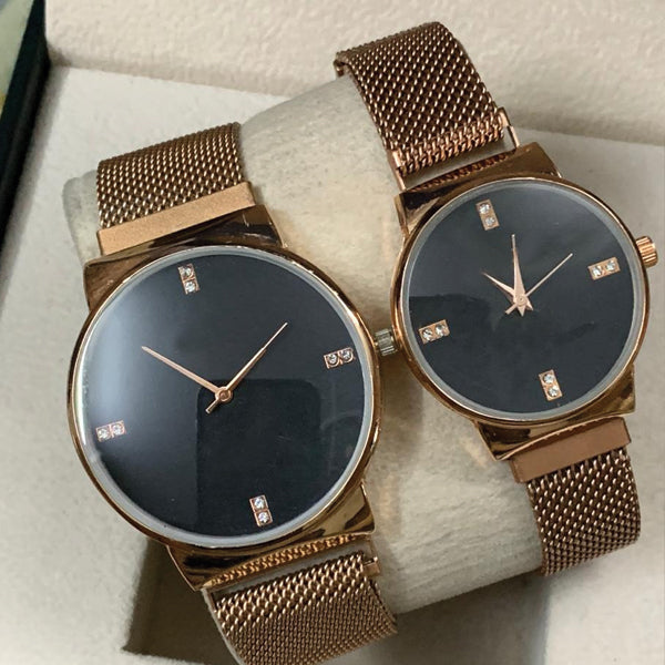 Ck Magnetic Pair Watch Dummy Down Second Golden & Black For Mens & Womens Best Gift For Valentines Day 8973 | 24hours.pk
