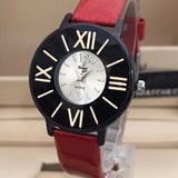 Simple Roman Wrist Watch For Womens Black & Golden Dial With Red Belt | 24hours.pk