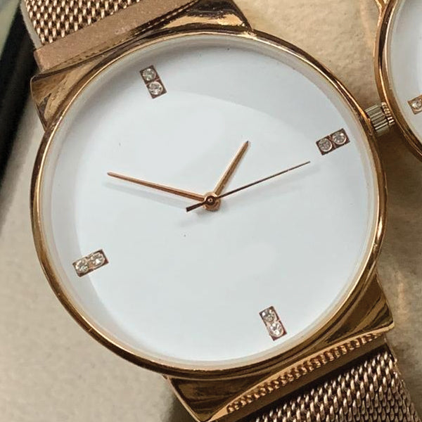 Ck Magnetic Pair Watch Dummy Down Second Golden & White For Mens & Womens Best Gift For Valentines Day 8973 | 24hours.pk