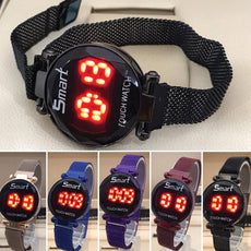 Round Red LED Watch Men Digital Watches with Touch Sensor Electronic Clock Wrist Stainless steel Watch