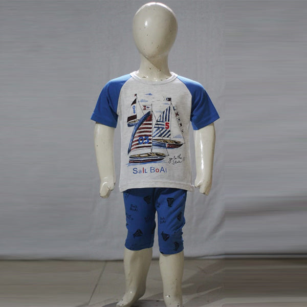 Sail Boat Printed Malai Jersey Stuff Baba Suit Multicolors