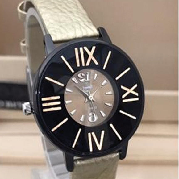 Simple Roman Wrist Watch For Womens Golden & Black Dial With Golden Belt | 24hours.pk