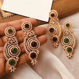 Vintage Gold Plated & Stones Styllish Rounded Shaped Earrings Set For Women's