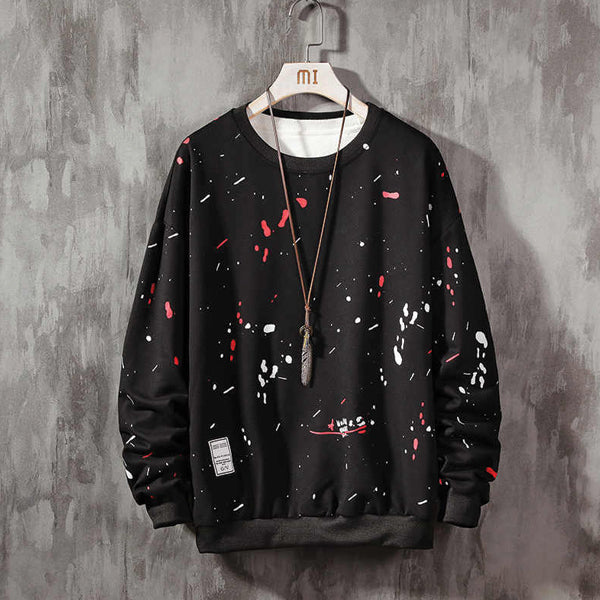 Texture Print Shirt Handmade Printed Long Sleeve Black 88541