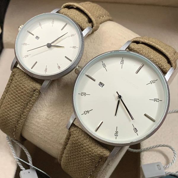 Yellow Strap & Simple White Dial Pair Watch With Date Option For Men's And Womens Best Gift For Valentine's Day 8765 | 24hours.pk