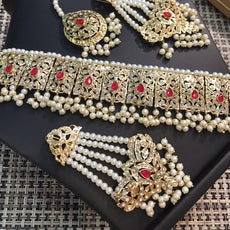 Set Hadrabade Malty Simple Design Necklace For Women Red 51133