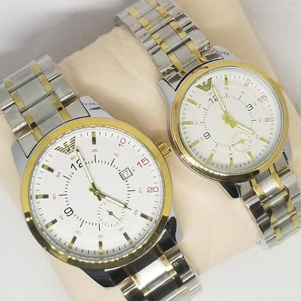 Creative Couple Watches Second With Date Ladies And Gents Pair White Dial With Silver & Golden 97996 | Abdul Basit Janjee