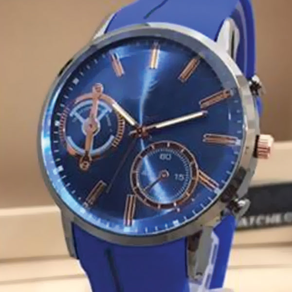 Latest Simple Design Watch Blue Strap With Blue & Golden Dial For Men's 89061 | Abdul Basit Janjee