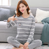 2pcs Set Nightdress women girls pure 100% cotton long sleeve t-shirt pants set Pajamas female spring autumn sleepwear nightgown | 24hours.pk