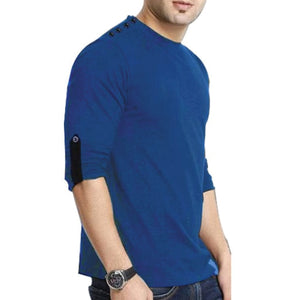Men's Blue Button Shoulder T-Shirt 22119
