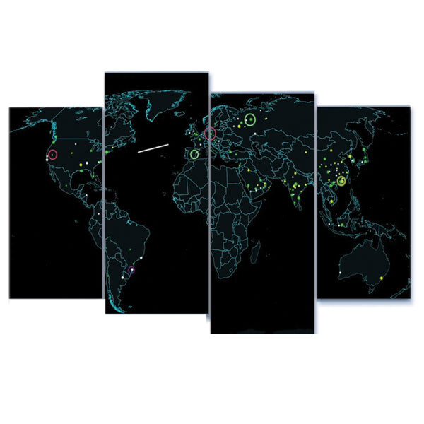 Technical  Blue Map with Black Background Image 4pcs Wall Frame | 24hours.pk