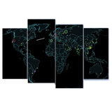 Technical  Blue Map with Black Background Image 4pcs Wall Frame | 24hours.pk