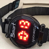 Round Red LED Watch Men Digital Watches with Touch Sensor Electronic Clock Wrist Stainless steel Watch