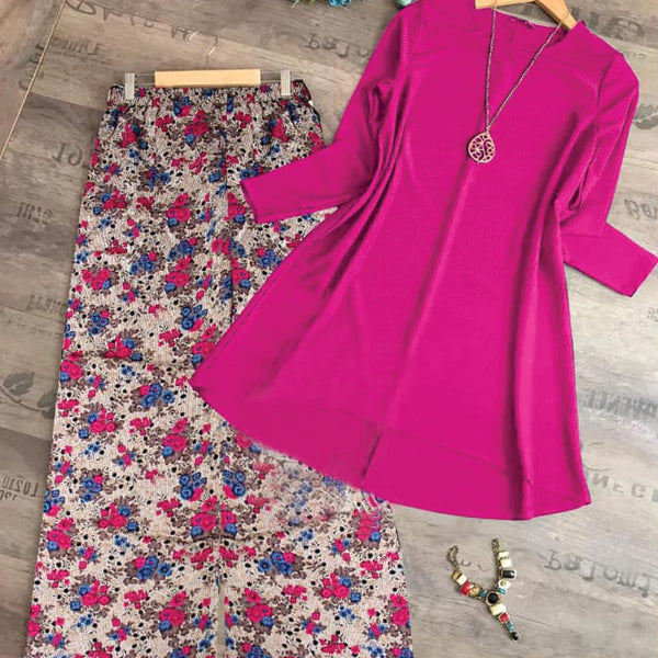 2 in 1 Kurti and Bootcut Trouser Set for Women & Girls Pink & Grey LP-002