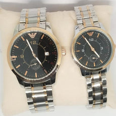 Creative Couple Watches Second With Date Ladies And Gents Pair Black Dial With Silver & Light Golden Chain 97996 | Abdul Basit Janjee