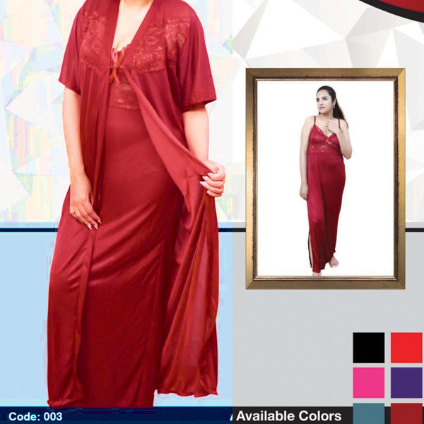 Roses Maroon Silk Nighty Set For Womens FM0098 | 24hours.pk