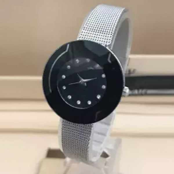 Shaffer Mesh Band Lady Simple Design Watch Black & Silver 01521