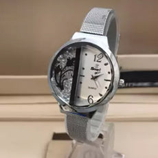 Shaffer Mesh Band Lady Fashionable Style Watch Offwhite & Silver 01521
