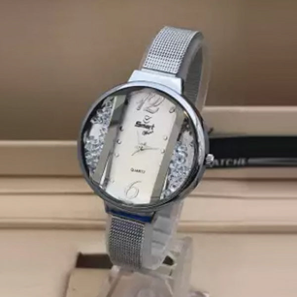 Shaffer Mesh Band Lady Diamond Watch Offwhite & Silver 01521