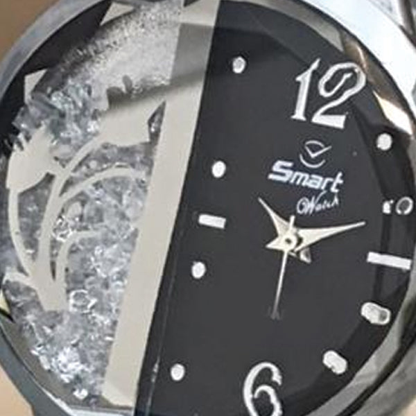 Shaffer Mesh Band Lady Fashionable Style Watch Black & Silver 01521