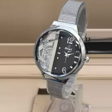 Shaffer Mesh Band Lady Fashionable Style Watch Black & Silver 01521