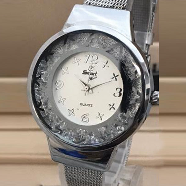 Shaffer Mesh Band Lady Creative Style Watch Offwhite & Silver 01521