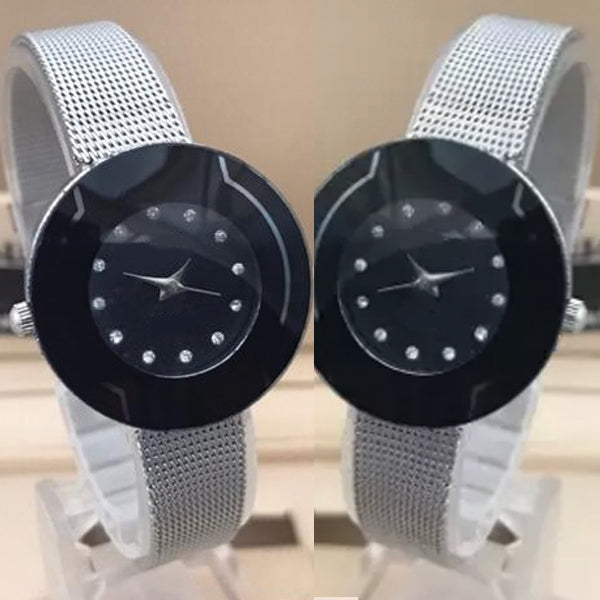 Shaffer Mesh Band Lady Simple Design Watch Black & Silver 01521