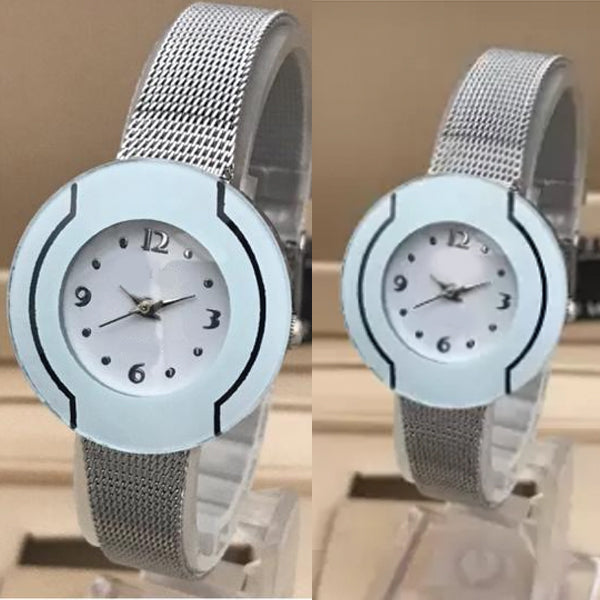 Shaffer Mesh Band Lady Simple Design Watch Light Blue & Silver 01521