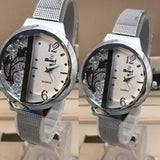 Shaffer Mesh Band Lady Fashionable Style Watch Offwhite & Silver 01521