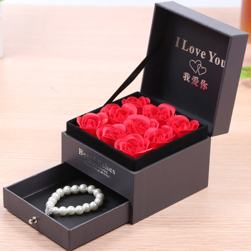 High Quality Creative Festival Double Layer Drawer Rose Flower Jewelry Necklace Case Lipstick Storage Gift Display Box Black Best Gift For Valentines Day | 24hours.pk