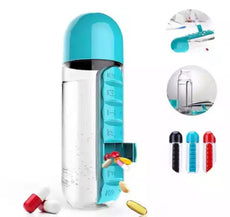Water Bottle 20 oz | Pill Organizer | Travel Water Bottle | Sports Water Bottle with Daily Vitamin 7-Day Pill Organizer