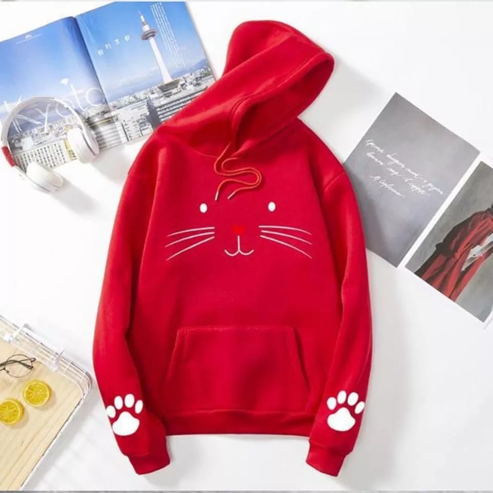CUTE CAT HOODIE (RED)