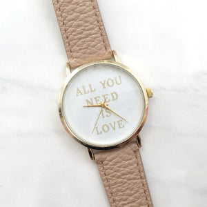New Style 1 Pcs Lot All You Need Is Love Watch Words Printed Leather Watch For Womens Brown Strips 4633 | 24hours.pk